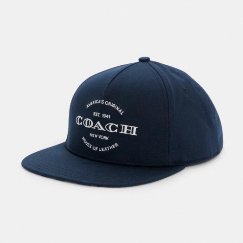 NWT COACH CHAMBRAY NAVY BLUE FLAT BRIM HAT - Picture 1 of 12